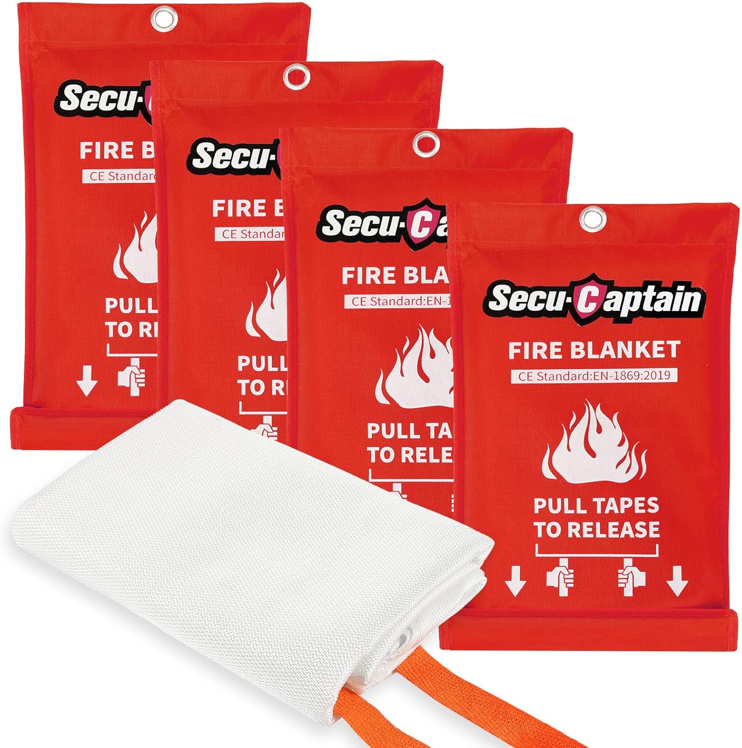 SecuCaptain Emergency Fire Blanket for Home and Kitchen – 4 Pack 40″x40″ Flame Suppression Fiberglass Fire Blankets for House Camping Car Office Warehouse Emergency Survival Safety