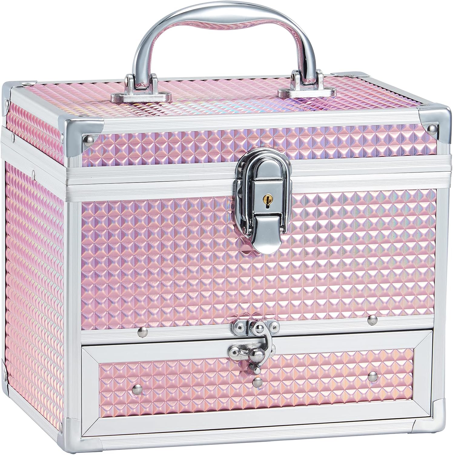 Hododou Girls Jewelry Box Organizer with Drawer & Mirror, Shiny Pink Style Lockable Storage Case for Kid or Little Girls Jewelry and Hair Accessories