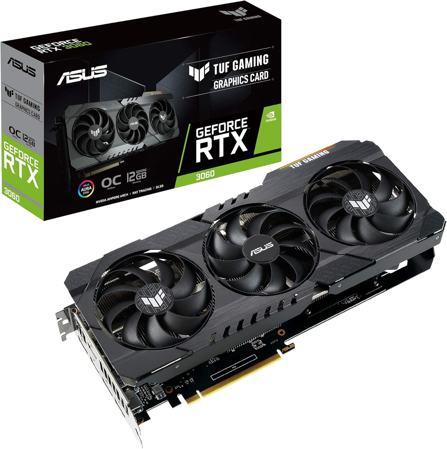 ASUS TUF Gaming NVIDIA GeForce RTX 3060 OC Edition Graphics Card (PCIe 4.0, 12GB GDDR6, HDMI 2.1, DisplayPort 1.4a, Dual ball Fan Bearings, Military-grade Certification, GPU Tweak II)