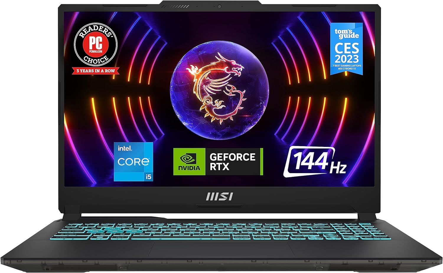 MSI Cyborg 15 Gaming Laptop: Intel Core i5-12450H GeForce RTX 2050, 15.6″ FHD, 144Hz, 16GB DDR5, 512GB NVMe SSD, Type-C USB 3.2 Gen 1, Cooler Boost 5, Win 11 Home: Black A12UCX-276US