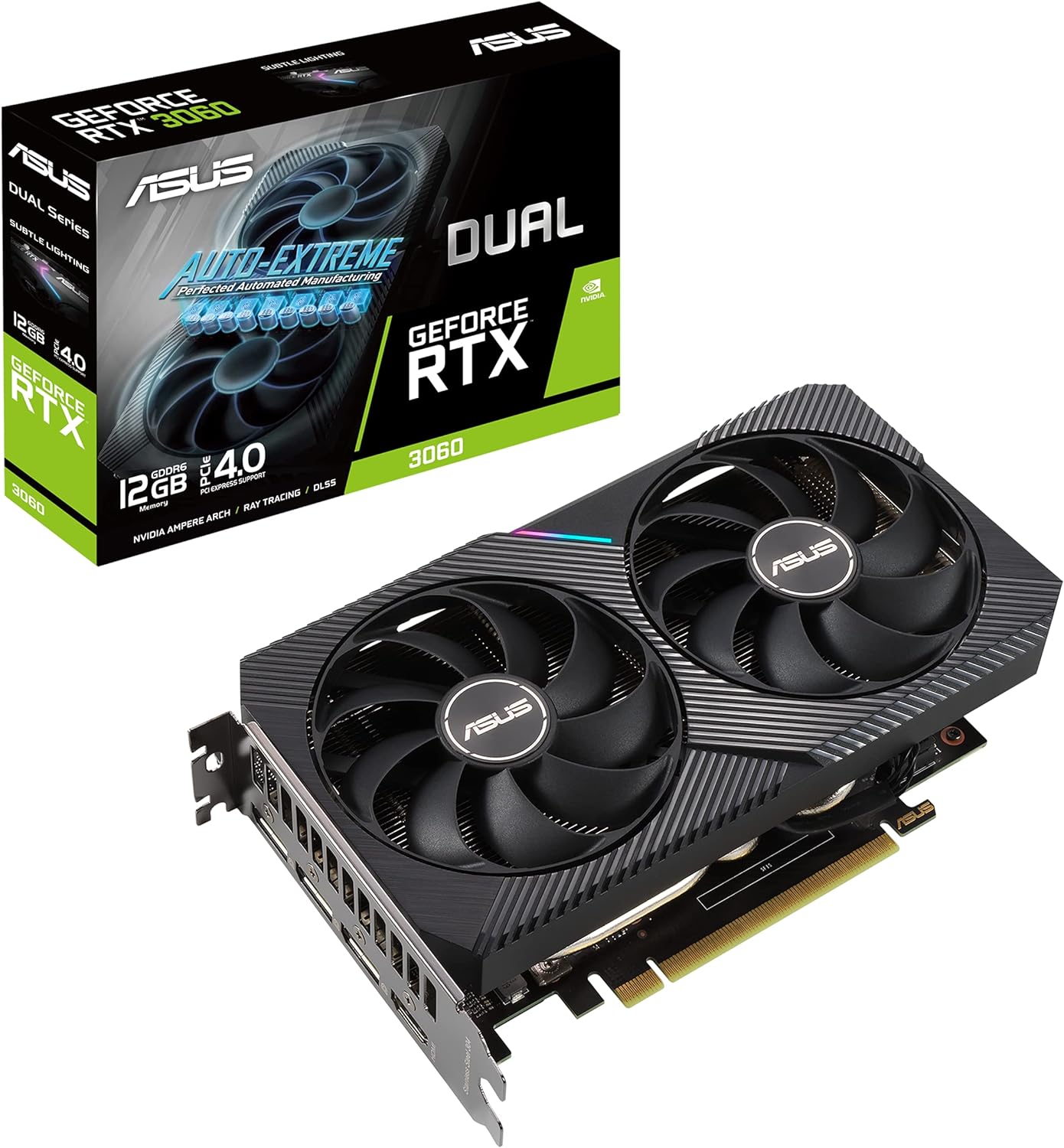 ASUS Dual NVIDIA GeForce RTX 3060 V2 OC Edition 12GB GDDR6 Gaming Graphics Card (PCIe 4.0, 12GB GDDR6 Memory, HDMI 2.1, DisplayPort 1.4a, 2-Slot, Axial-tech Fan Design, 0dB Technology)