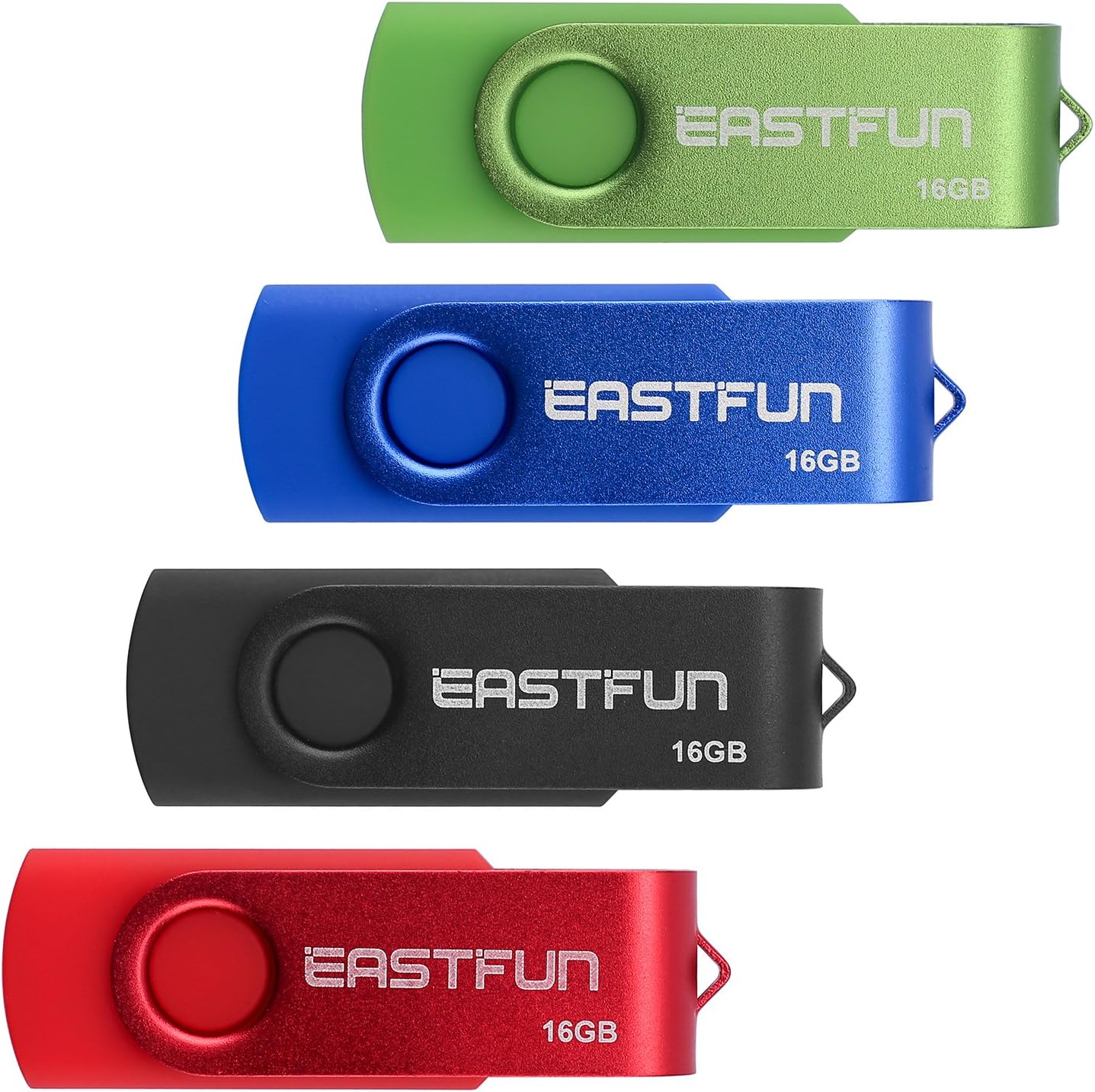 EASTFUN 4 Pcs 16GB USB 2.0 Flash Drive Fold Storage Memory Stick Thumb Drive Pen Drive Jump Drive Zip Drive Swivel Design, Mix Colors (Red Black Blue Green)