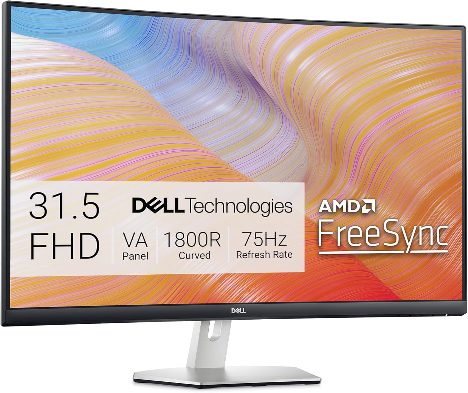 Dell S3222HN Curved Monitor – 31.5-inch FHD (1920×1080) 75Hz 4Ms 1800R Curved Display, HDMI Connectivity, AMD FreeSync Technology, Tilt Adjustability – Silver