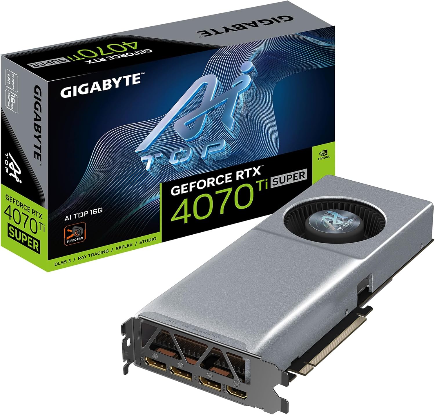 GIGABYTE GeForce RTX 4070 Ti Super AI TOP 16G Graphics Card, Turbo Fan Cooling System, 16GB 256-bit GDDR6X, GV-N407TSAI TOP-16GD Video Card