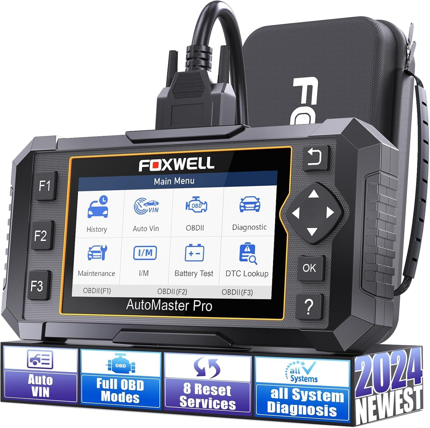 FOXWELL Car Scanner NT624 Elite All System OBD2 Scanner Diagnostic Tool 8 Reset Code Reader ABS/SAS/TPS/Oil/EPB/BRT Scanner for Car Lifetime Update Car Diagnostic Scanner with Battery Test