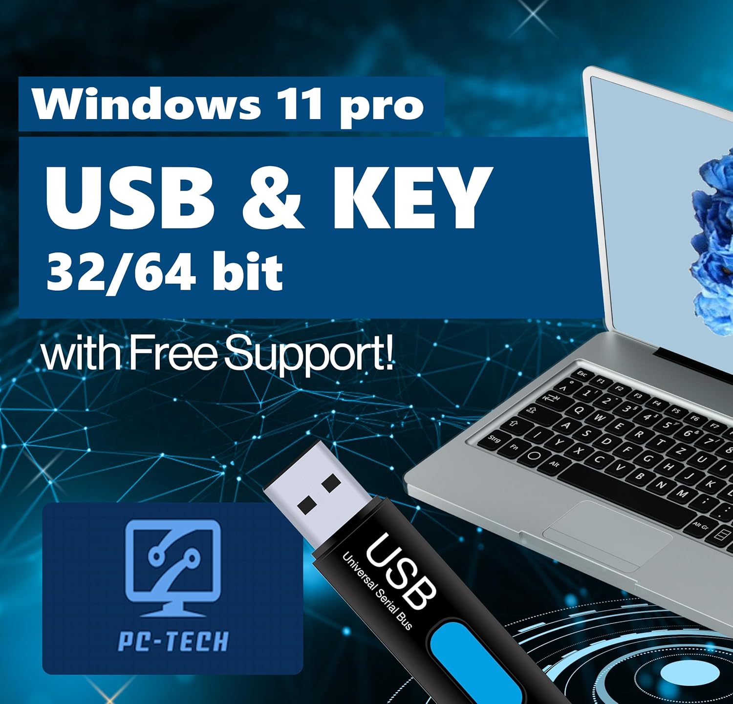 TECH USB Compatible with Windows 11 professional 64 Bit USB With Key. Factory Fresh, Recover, Repair and Restore. Key Included and USB Install. Fix Desktop & Laptop. Free 24/7 Technical Support.