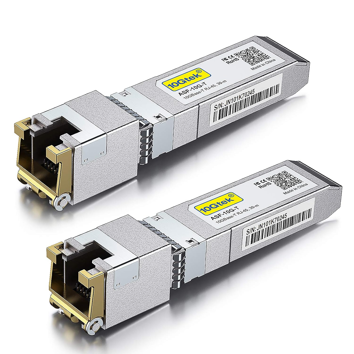 10Gtek 10GBase-T SFP+ to RJ-45 Transceiver, 10Gbe SFP+ Copper Ethernet CAT.6a Module, up to 30-Meter, for Cisco SFP-10G-T-S, Meraki, Ubiquiti UniFi UF-RJ45-10G, Fortinet, Netgear AXM765, Pack of 2