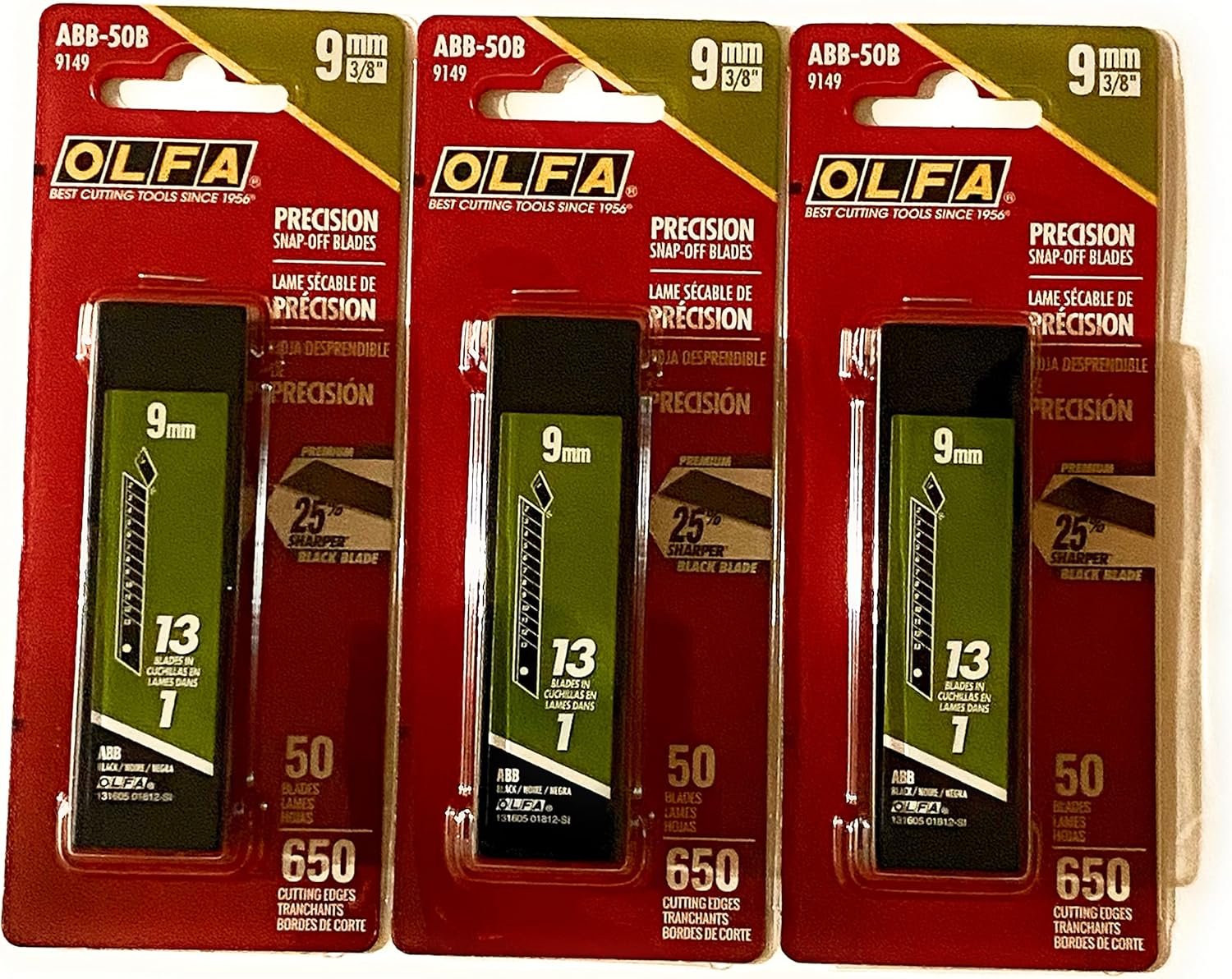 O L F A OLFA 9149 ABB-50B 9mm UltraSharp Black Snap-Off Blade, 50-Pack (3 Pack)