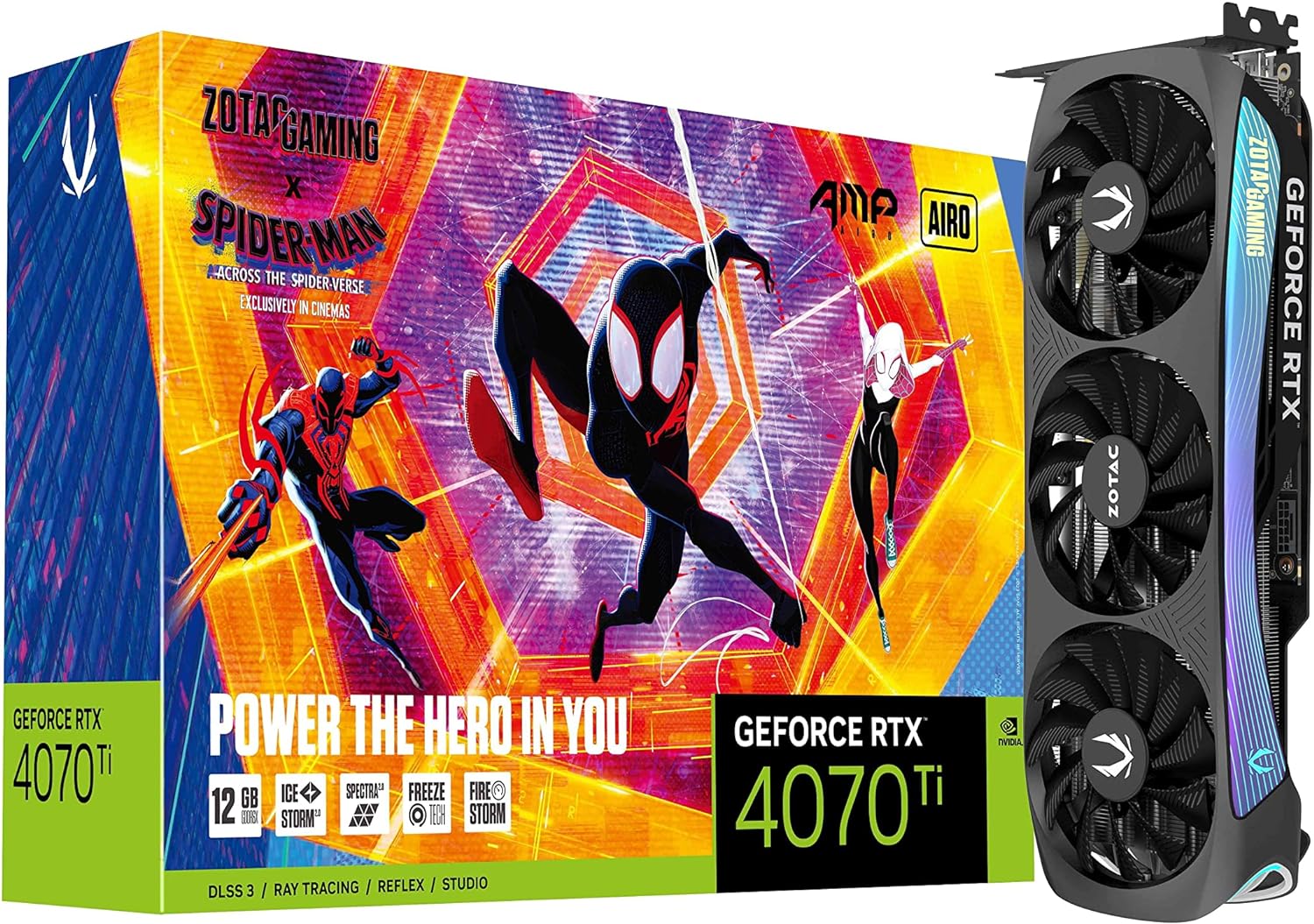 ZOTAC Gaming GeForce RTX 4070 Ti AMP AIRO Spider-Man: Across The Spider-Verse Inspired Graphics Card Bundle – ZT-D40710F-10SMP