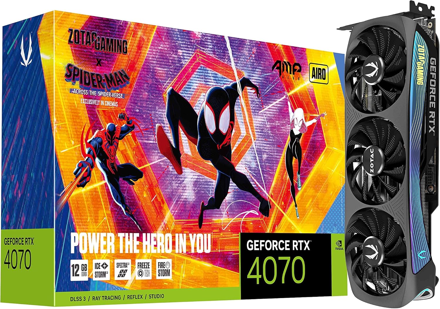 ZOTAC Gaming GeForce RTX 4070 AMP AIRO Spider-Man: Across The Spider-Verse Inspired Graphics Card Bundle, ZT-D40700F-10SMP