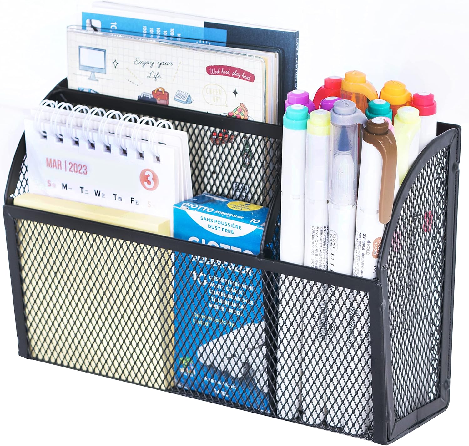 DALTACK Magnetic Pencil Holder Magnetic Shelf for the Whiteboard 3-Grid Mesh Magnetic Pen Holder for Refrigerator Magnetic Organizer Locker Accessories Organizer for Home, School and Office, Black