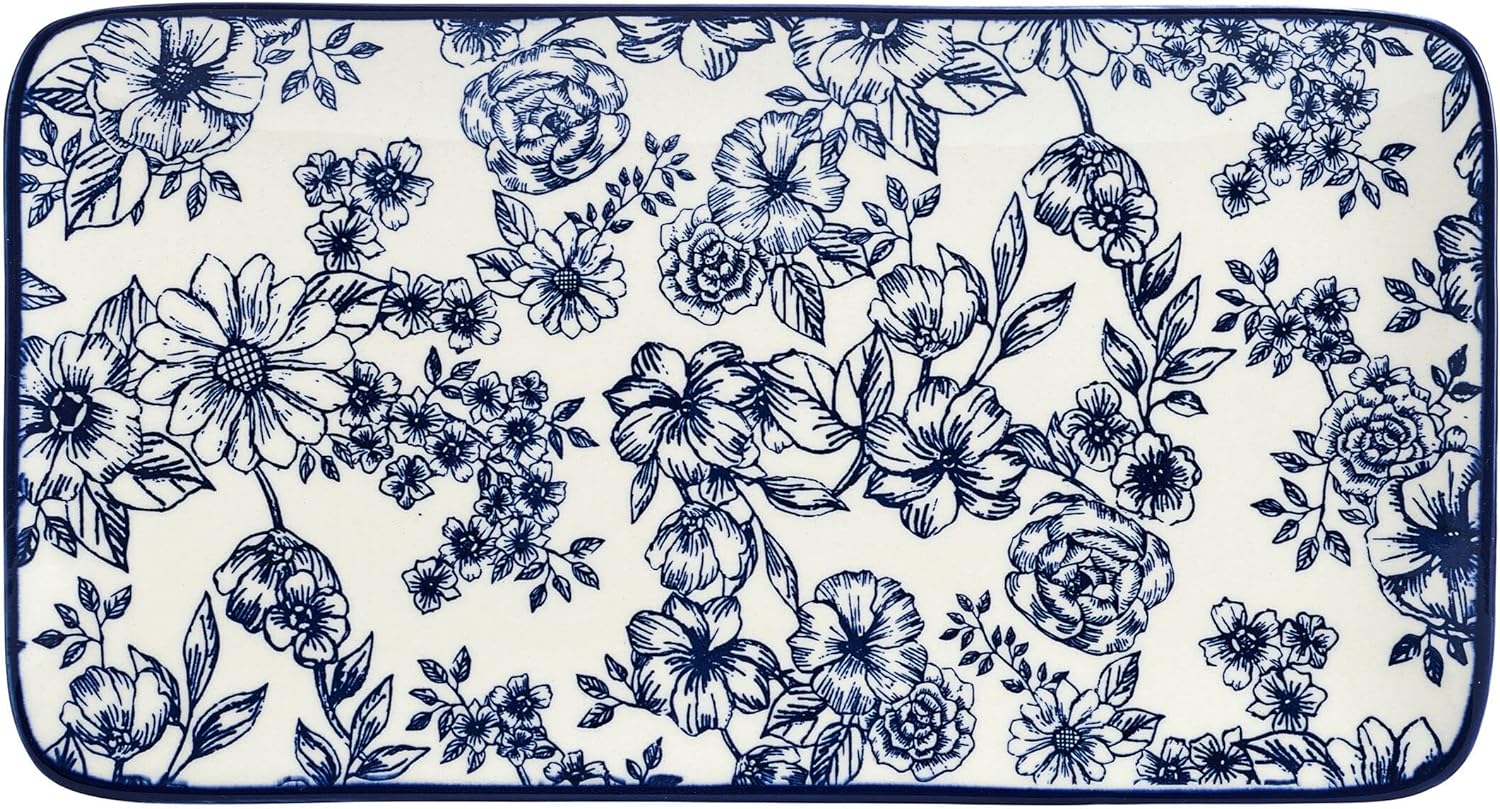 Pfaltzgraff Gabriela Floral Rectangle Platter, 14.75 Inch, Blue and White