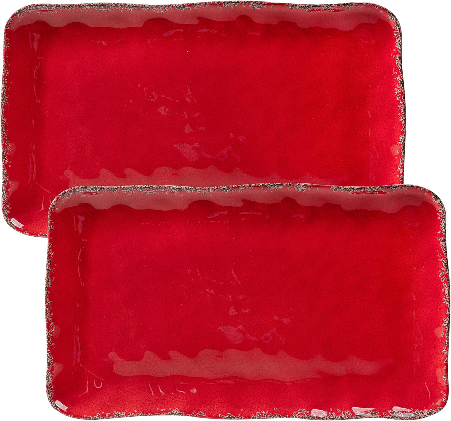 Melamine Serving Platters, set of 2, 17″ x 10″ Large Reusable BPA Free Rectangular Party Tray/Platters for Serving Appetizers, Fruits On Christmas and all Occasions,Red