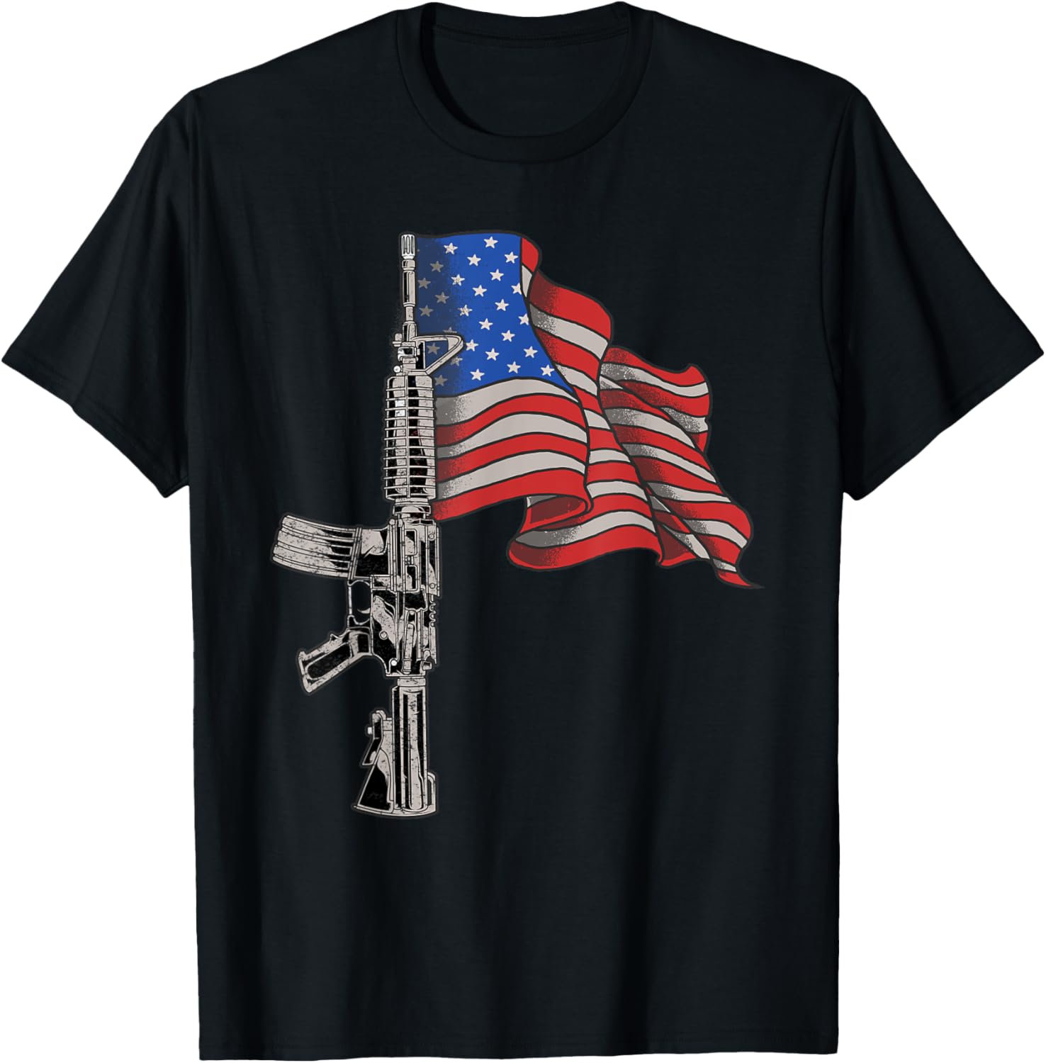 AR-15 Assault Rifle USA Flag Gun – Distressed American Flag T-Shirt