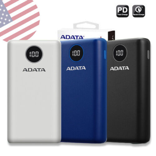 ADATA 20000mah Power Bank Backup External Battery Fast Charger Slim Portable QC