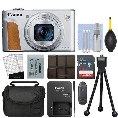 Canon PowerShot SX740 HS 20.3MP Digital Camera 40x Optical Zoom Silver+ 16GB Kit