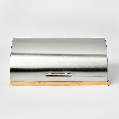 Metal Breadbox with Bamboo Base Silver – Threshold