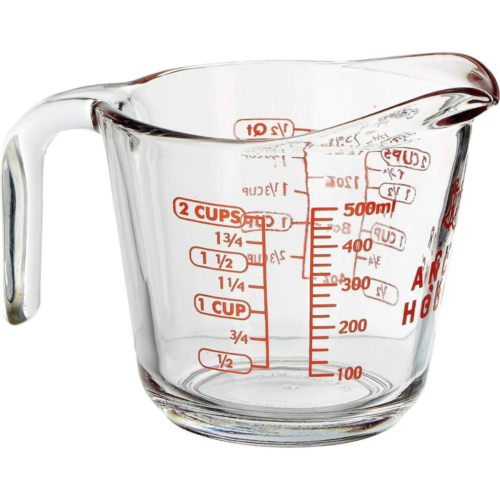 2 Cup (16 Ounce Capacity) Glass Measuring Cup, Clear Glass with Red Lettering