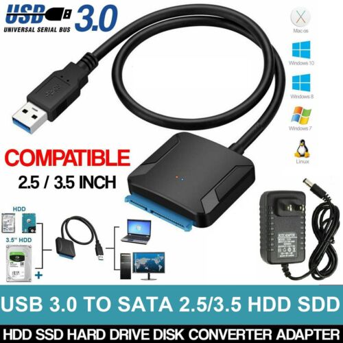 USB 3.0 to SATA III Adapter for 2.5″ 3.5″ SSD HDD Hard Drive with 12V/2A Power