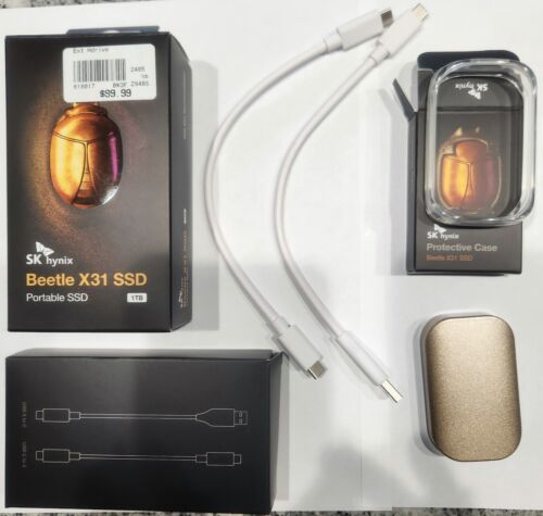 SK hynix Beetle X31 1TB USB-A Portable External SSD – Champagne Gold…