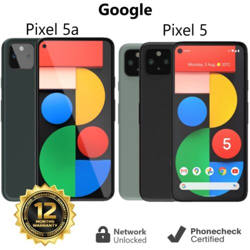 Google Pixel 5 | 5a – 128GB – Black | Green (Unlocked) Smartphone – Very Good