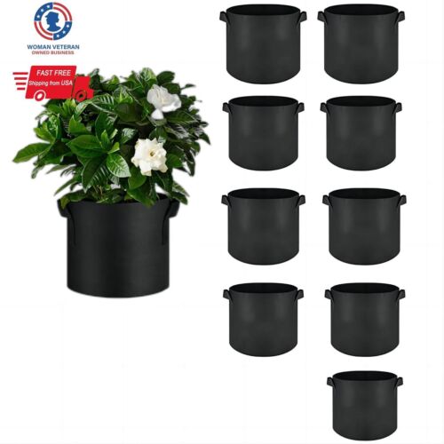 10-Pack Round Plant Pots Grow Bags Thickened Nonwoven Fabric 2/3/5/7/10 Gallon