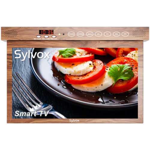 15.6 In Flip Down Google Smart Television ±180° Rotation for Kitchen Mahogany