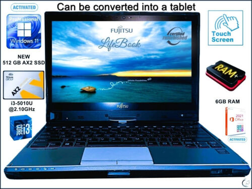 Fujitsu LifebookT725 i5@2.10GHz 6GB 512GB SSD Touch Screen Windows 11 Pro