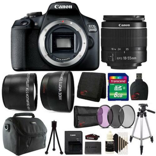 Canon EOS 2000D 24.1MP DSLR Camera + 18-55mm Lens + 8GB Accessory Bundle