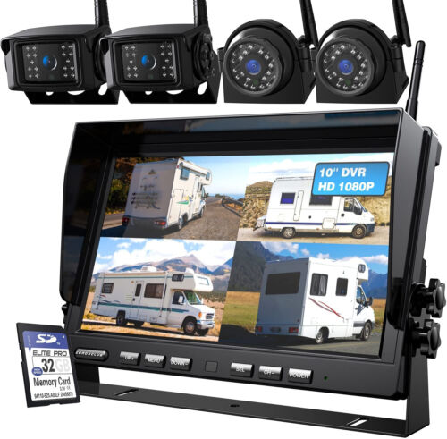 10.1″ Wireless RV Backup Camera System 1080P DVR Monito for Truck/Trailer/Camper