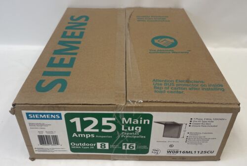 Siemens W0816ML1125CU 125 Amp Main Lug Outdoor 8 Spaces 16 Circuits Type 3R