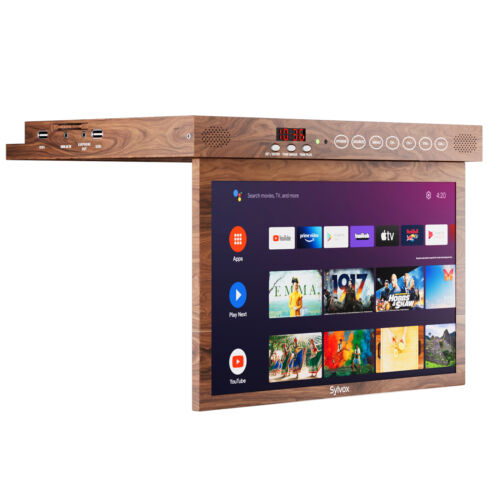 15.6 In Flip Down Smart  TV Android 11 ±180° Rotation for Kitchen Mahogany