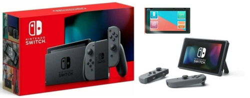 NEW Nintendo Switch Gray Joy Cons 32GB V2 Console + Screen Protector  Bundle