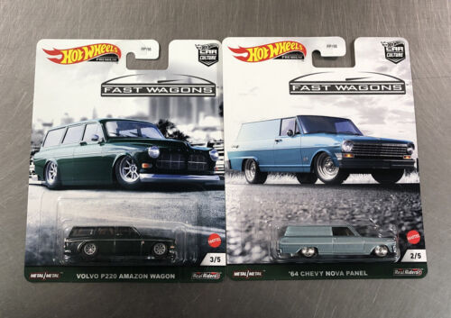 HOT WHEELS FAST WAGONS ‘64 CHEVY NOVA PANEL & VOLVO P220 AMAZON WAGON LOT OF 2