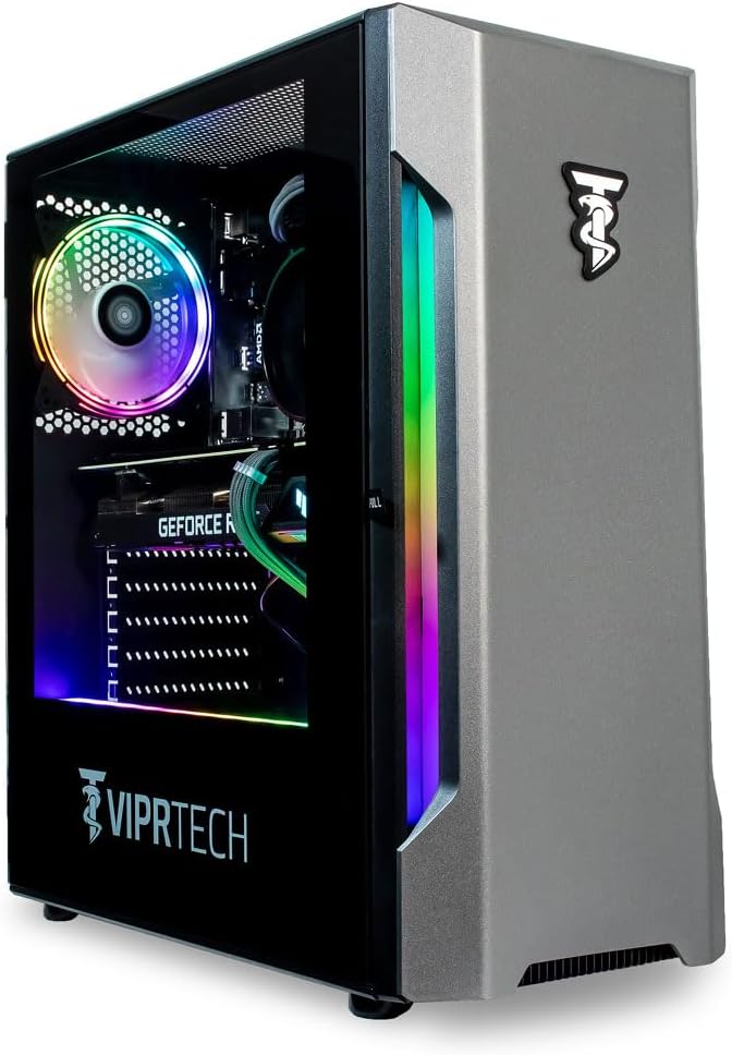 ViprTech Rebel 3.0 Gaming PC – AMD Ryzen 5 (12-LCore 3.9Ghz), RTX 3060 12GB, 32GB DDR4 3200, 1TB NVMe SSD, 600W Gold PSU, Bluetooth, VR-Ready, Streaming, RGB, Win 11 Pro, Desktop Computer Black