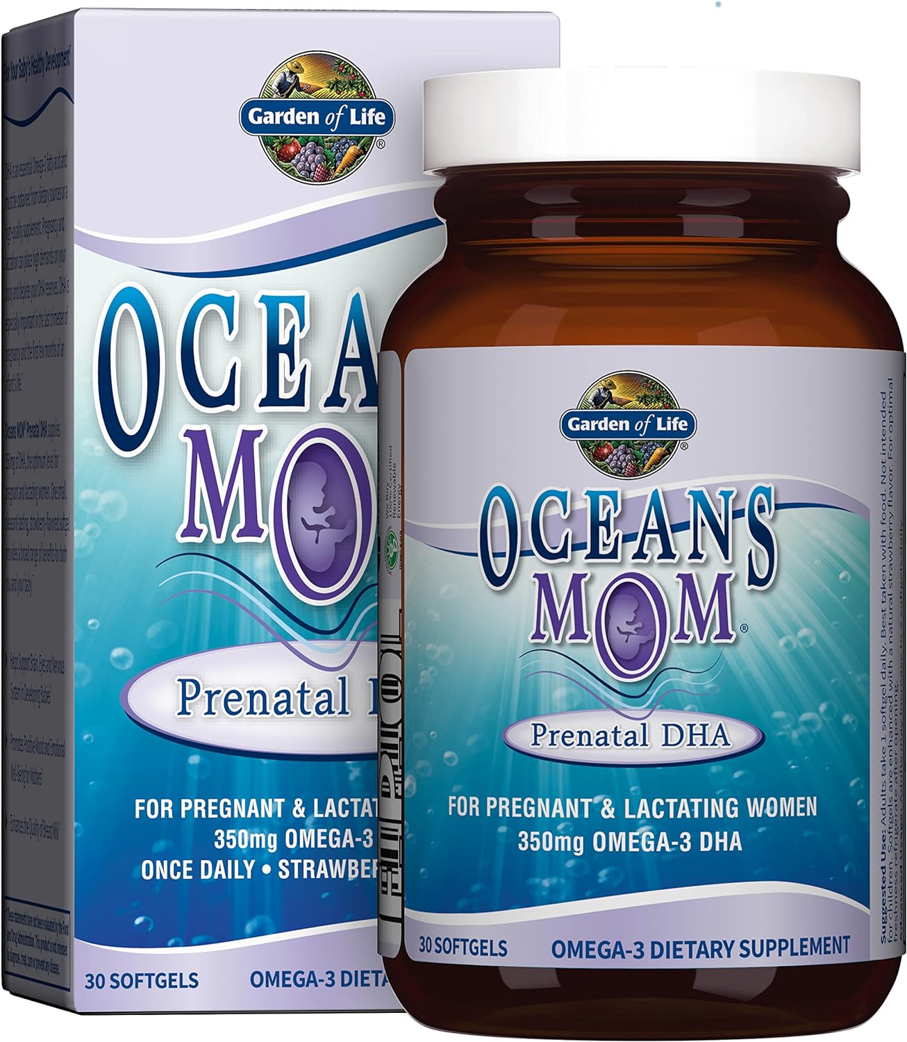 Garden of Life Oceans Mom Prenatal Fish Oil DHA, Omega 3 Fish Oil Supplement – Strawberry, 350mg Prenatal DHA Pregnancy Fish Oil Support for Mamas, Babys Brain & Eye Development, 30 Small Softgels