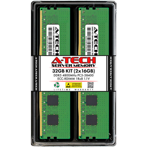 A-Tech 32GB 2x 16GB 1Rx8 PC5-38400R DDR5 4800MHz EC8 REG RDIMM Server Memory RAM