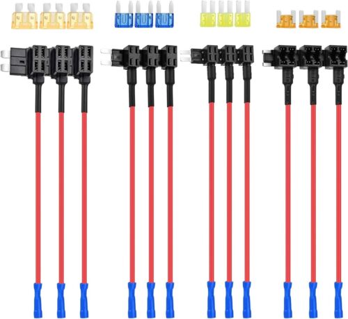 12 Pack 12V Car Add-a-Circuit Fuse Tap Standard Mini Micro2 and LPM Fuse Taps