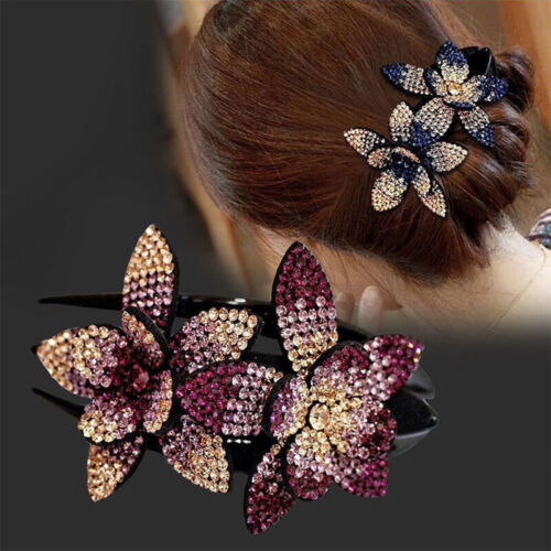 Women Shiny Rhinestone Flower Duckbill Hair Claws Clip Elegant Hairpin Barrettes