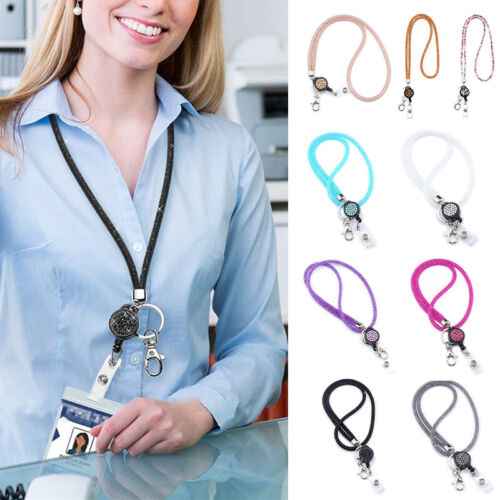 Rhinestone-Bling Crystal Lanyard ID Badge Cell Phone Retractable Reel Holder Key