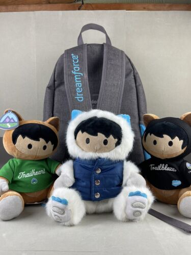 Salesforce Backpack with Trailhead Mascot Lot of 3 Astro 8″ Plush Raccoons