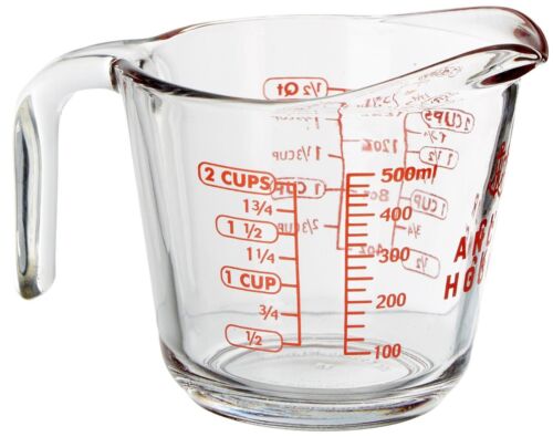 2 Cup (16 Ounce Capacity) Glass Measuring Cup, Clear Glass with Red Lettering