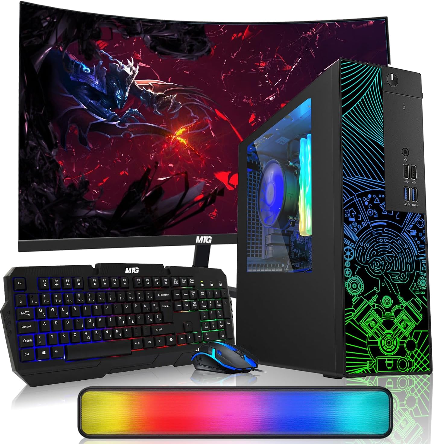 TechMagnet RGB Desktop Computer PC – Intel Core i5, 16GB ARGB RAM, 256GB SSD, 24 inch Curved Monitor with RGB Keyboard with AI-Enabled Copilot Key Mouse and RGB Soundbar Win 10 Pro (Renewed)