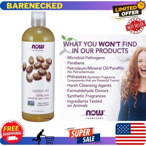 NOW Foods Solutions, Castor Oil, 100% Pure Versatile Skin Care, , 16-Ounce