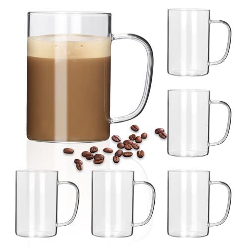 Anchor Hocking Clear 16 Ounce Coffee Mug Set of 6 with Oversized Handle