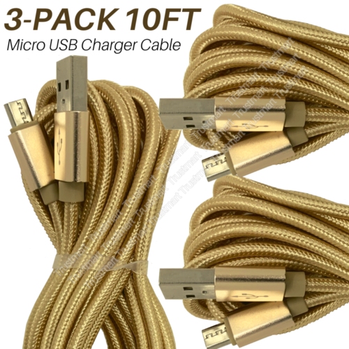 3Pack 10Ft Micro USB Fast Charger Cable Charging Cord Lot For Samsung Android LG