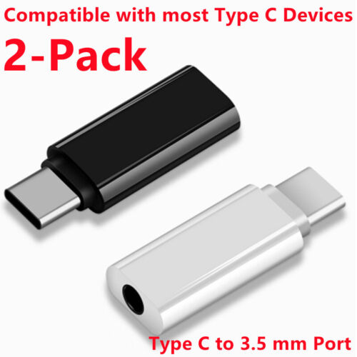 2 Pack USB-C Type C Adapter Port to 3.5mm Aux Audio Headphone Jack Converter