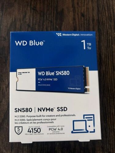 WD Blue SN580 1TB NVMe PCIe 4.0 Solid State Drive New Factory Sealed Retail Box