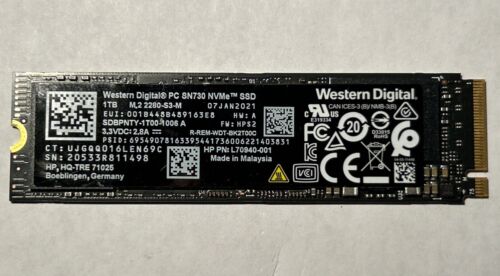 NEW 1TB Western Digital PC SN730 Dell N5VYR SDBPNTY-1T00 NVMe PCIe M.2 SSD 100%