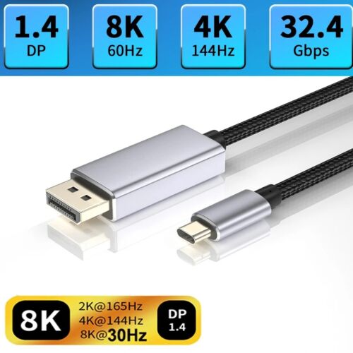 USB-C to DP Cable 6FT USB 3.1 8K 60Hz 4K 144Hz Type C to Displayport 1.4 Macbook